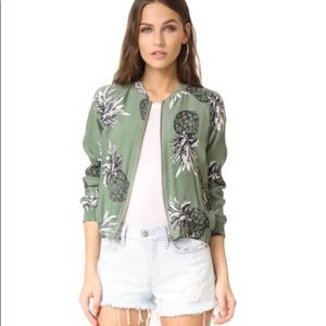 BB Dakota Green Pineapple Print Size S Bomber Jacket
